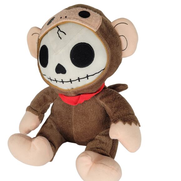 Fiesta Furrybones Plush Monkey Skeleton 9" Brown Red Scarf Stuffed Animal Toy - Picture 3 of 16